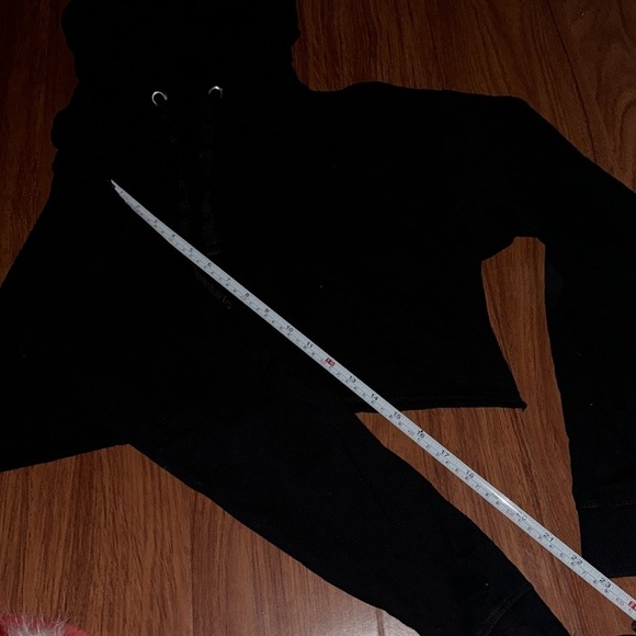Cotton Long Sleeves Cropped Hoodie pullover long sleeve drawstring raw hem M - Picture 4 of 7